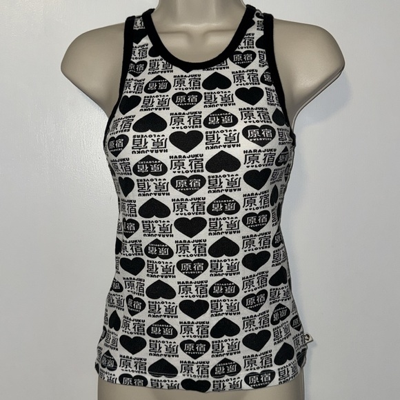 Harajuku Lovers by Gwen Stefani Ringer Tank Top Black & White Hearts S Small Y2K - Picture 1 of 17